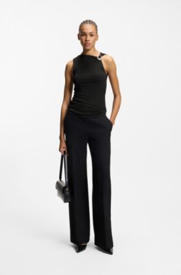 Sleeveless top with logo buckle detail, Black