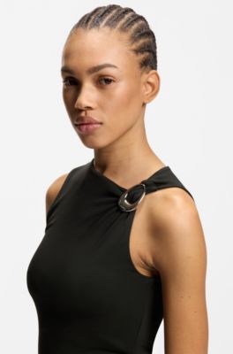 Sleeveless top with logo buckle detail, Black
