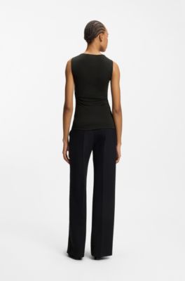 Sleeveless top with logo buckle detail, Black