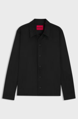 Oversize fit-skjorta i l&auml;derimitation med sidofickor, Svart