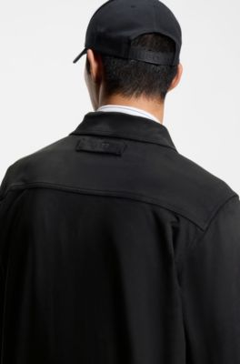 Oversized-fit shirt in faux leather with side pockets, Black