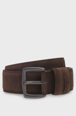 BOSS BY BECKHAM belt in Italian suede, Dark Brown