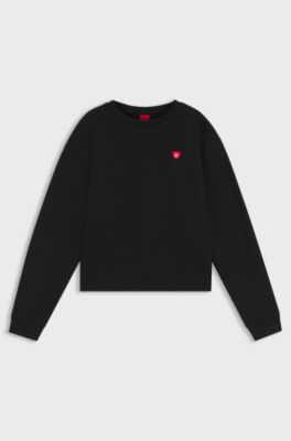 All-gender Cotton-terry sweatshirt with heart logo, Black