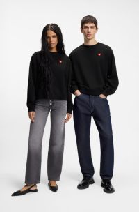 Sweater van katoenen badstof met hartlogo voor alle genders, Zwart