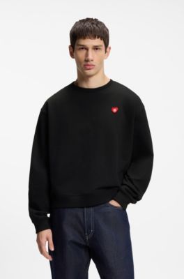 K&ouml;nsneutral sweatshirt i terry-bomull med hj&auml;rtlogga, Svart