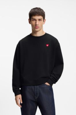 All-gender Cotton-terry sweatshirt with heart logo, Black