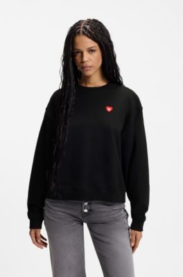 All-gender Cotton-terry sweatshirt with heart logo, Black
