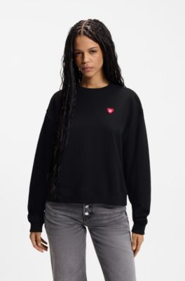 All-gender Cotton-terry sweatshirt with heart logo, Black
