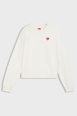 All-gender Cotton-terry sweatshirt with heart logo, White