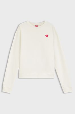 All-gender Cotton-terry sweatshirt with heart logo, White