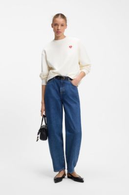 All-gender Cotton-terry sweatshirt with heart logo, White