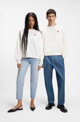 Sweater van katoenen badstof met hartlogo voor alle genders, Naturel