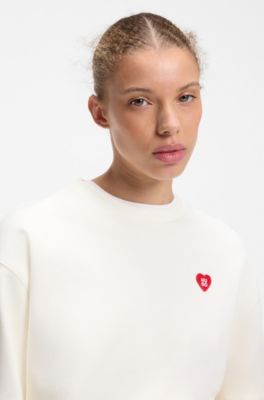 All-gender Cotton-terry sweatshirt with heart logo, White