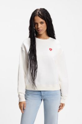 All-gender Cotton-terry sweatshirt with heart logo, Natural