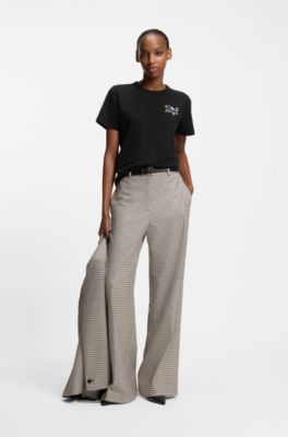 コットンジャージー Tシャツ フローラルアートワーク, ブラック