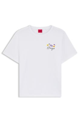 Cotton-jersey T-shirt with floral artwork, White