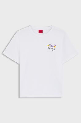 T-shirt i bomullsjersey med blommotiv, Vit