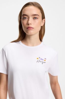 T-shirt i bomullsjersey med blommotiv, Vit