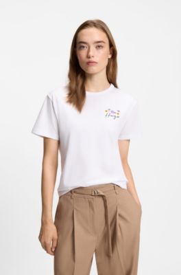 T-shirt i bomullsjersey med blommotiv, Vit
