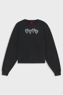 Cotton-terry sweatshirt with heart logo, Black