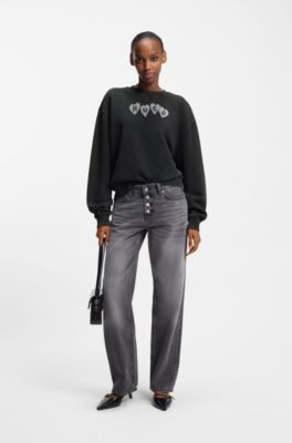 Cotton-terry sweatshirt with heart logo, Black