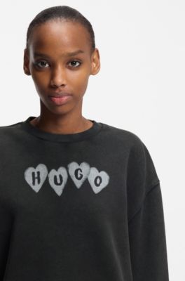 Cotton-terry sweatshirt with heart logo, Black