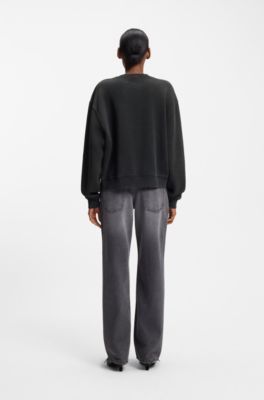 Cotton-terry sweatshirt with heart logo, Black