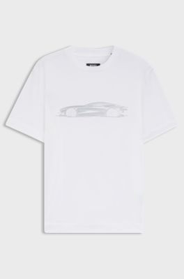 BOSS x ASTON MARTIN T-shirt van gemerceriseerde katoen met auto-artwork, Wit