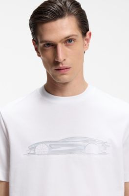 BOSS x ASTON MARTIN T-shirt van gemerceriseerde katoen met auto-artwork, Wit