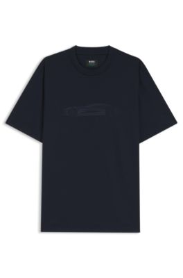 BOSS x ASTON MARTIN mercerised-cotton T-shirt with car artwork, Dark Blue