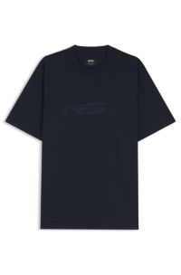 BOSS x ASTON MARTIN mercerised-cotton T-shirt with car artwork, Dark Blue