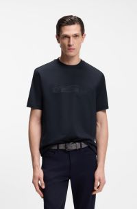 BOSS x ASTON MARTIN mercerised-cotton T-shirt with car artwork, Dark Blue