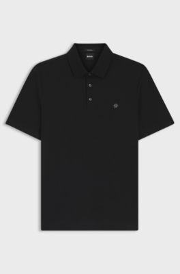 Mercerised-cotton polo shirt with Double B monogram, Black