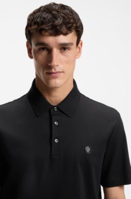 Polo shirt in mercerised cotton with Double B monogram, Black