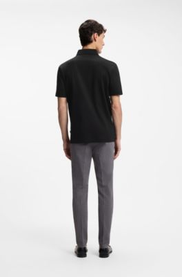 Polo in cotone mercerizzato con monogramma Double B, Nero