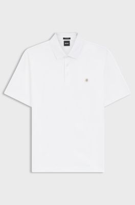 Mercerised-cotton polo shirt with Double B monogram, White