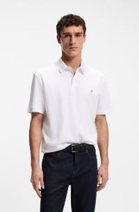 Mercerised-cotton polo shirt with Double B monogram, White
