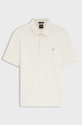 Mercerised-cotton polo shirt with Double B monogram, Natural