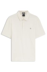 Mercerised-cotton polo shirt with Double B monogram, Natural