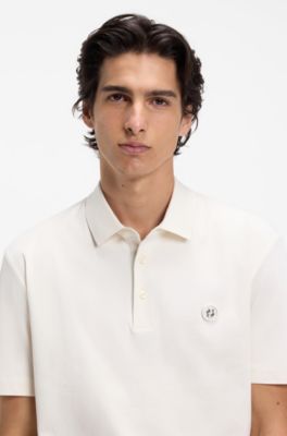 Mercerised-cotton polo shirt with Double B monogram, Natural