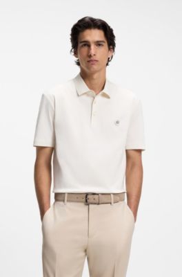 Polo shirt in mercerised cotton with Double B monogram, Natural