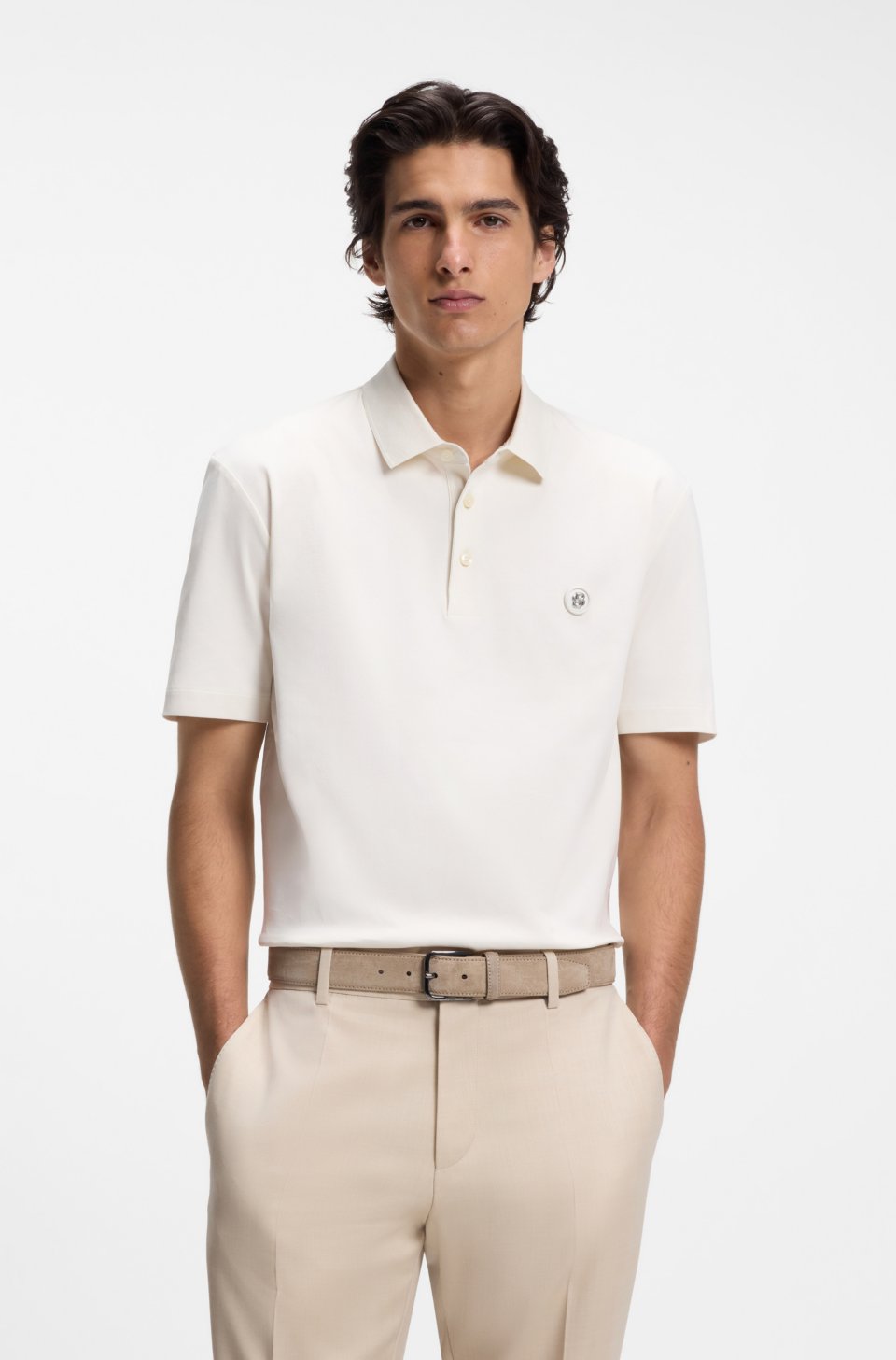 Polo shirt in mercerised cotton with Double B monogram