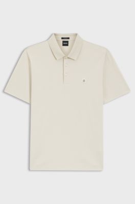 Mercerised-cotton polo shirt with Double B monogram, Natural