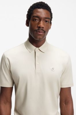 Mercerised-cotton polo shirt with Double B monogram, Natural