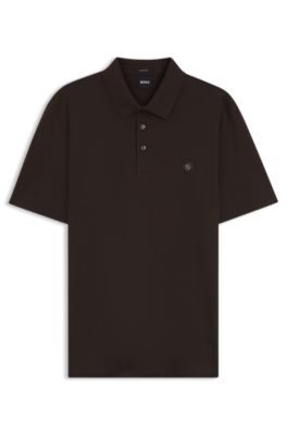 Polo en coton merceris&eacute; &agrave; monogramme Double&nbsp;B, Marron fonc&eacute;