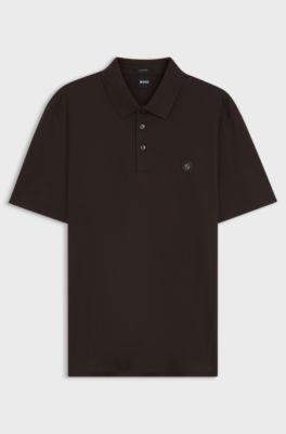 Mercerised-cotton polo shirt with Double B monogram, Dark Brown