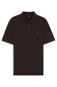 Mercerised-cotton polo shirt with Double B monogram, Dark Brown