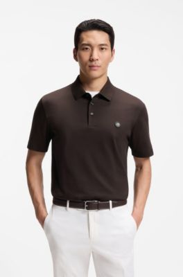 Polo shirt in mercerised cotton with Double B monogram, Dark Brown