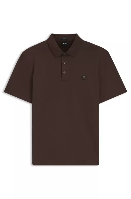 Cotton polo shirt with tonal logo badge