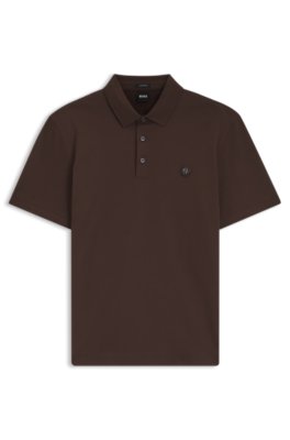 Boss Uomo Marrone Scuro Polo In Cotone Mercerizzato Con Monogramma Double B